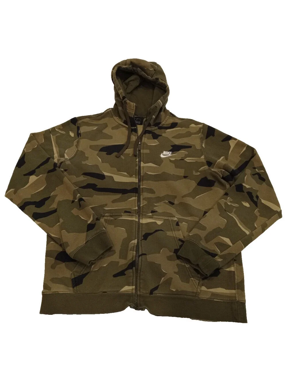 Nike Hoodie Mens Medium Green Camo Full Zip Fleece Embroidered Swoosh Logo M